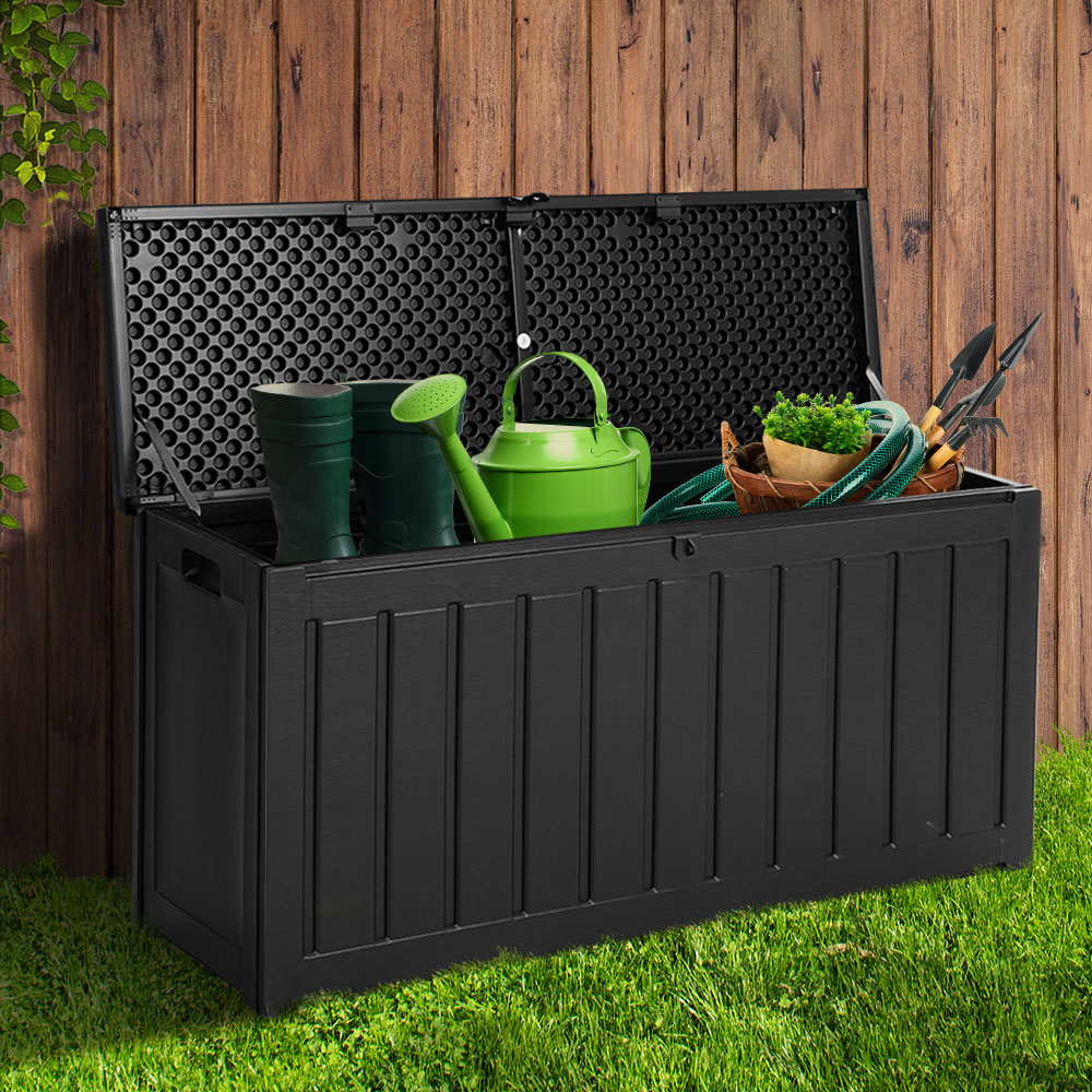 Gardeon 240L Outdoor Storage Box Lockable Garden Bench Black