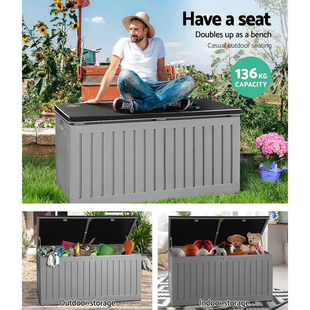 Gardeon 270L Outdoor Storage Box Lockable Garden Bench Grey