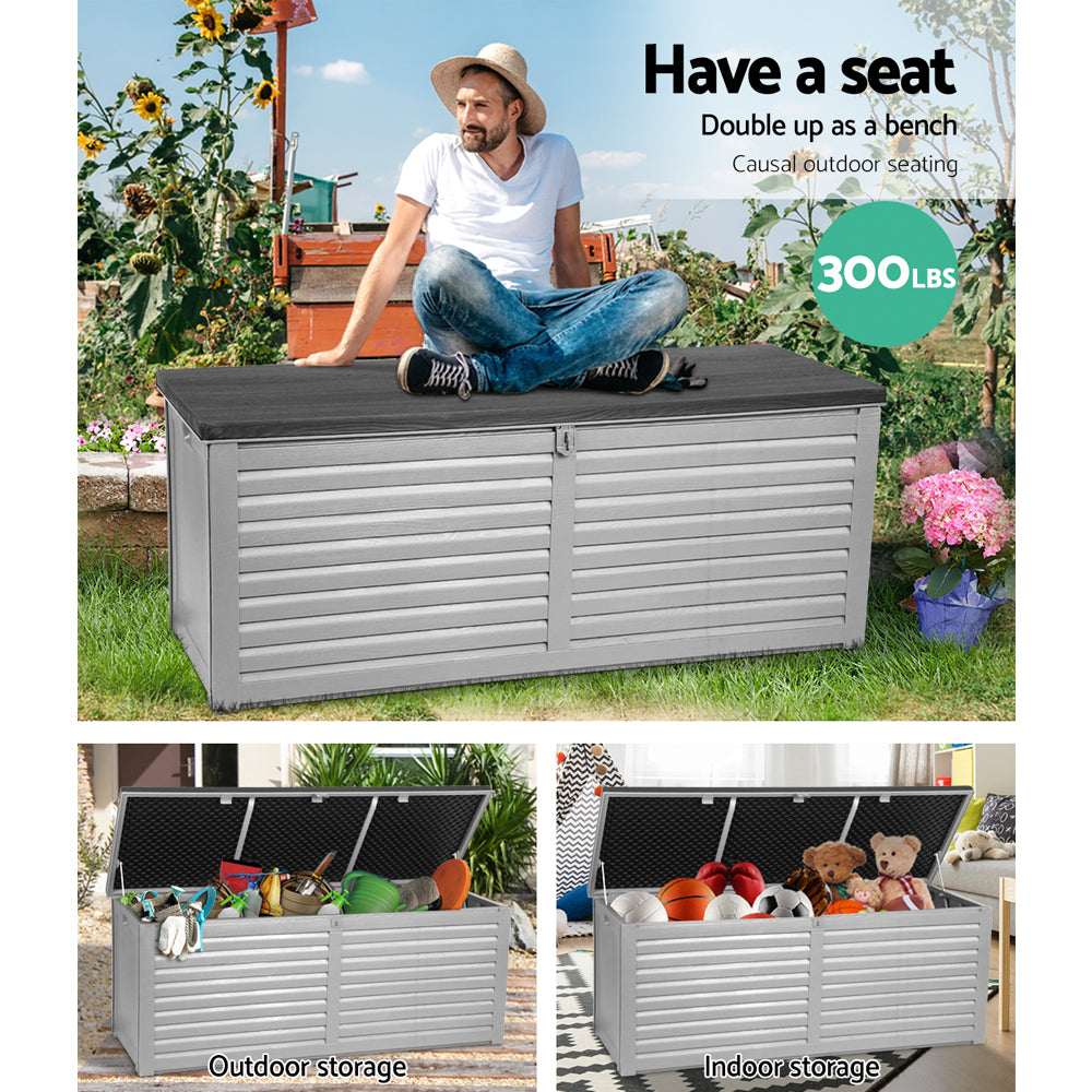 Gardeon 390L Outdoor Storage Box Lockable Garden Bench Black