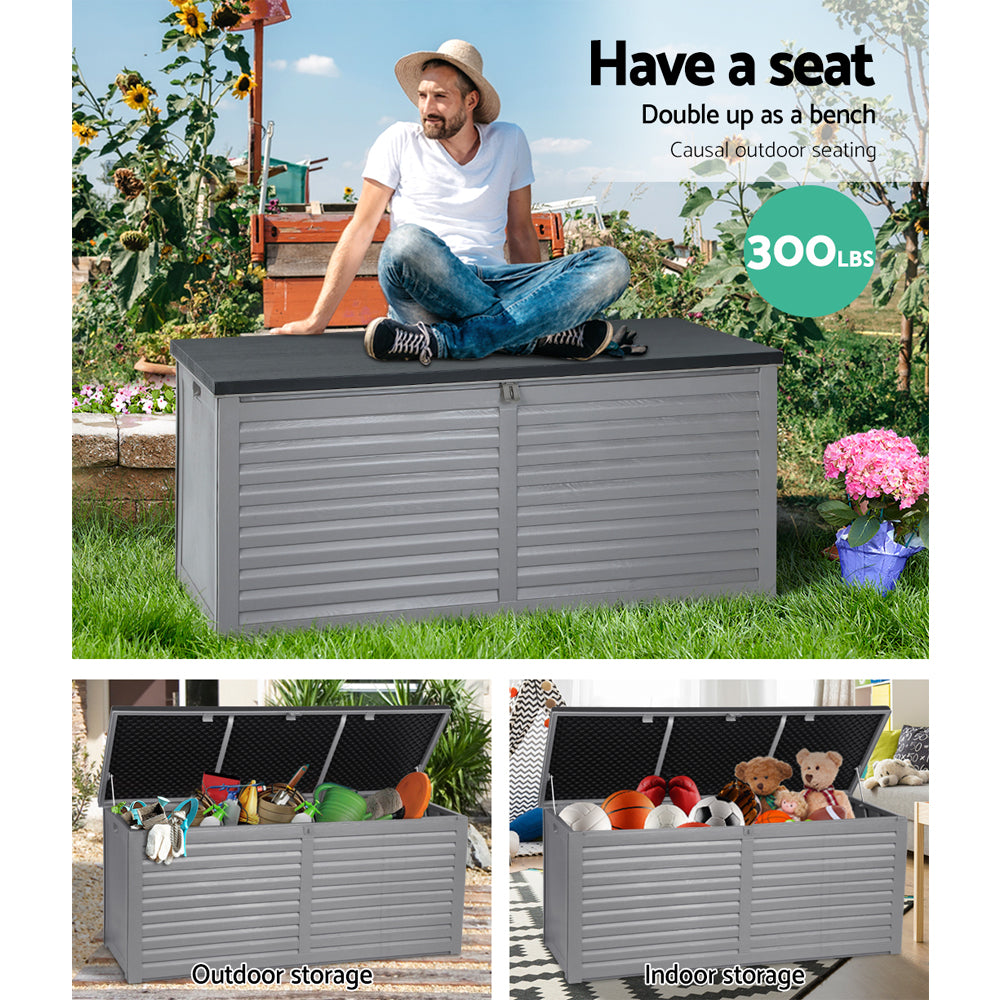 Gardeon 490L Outdoor Storage Box Lockable Garden Bench Black
