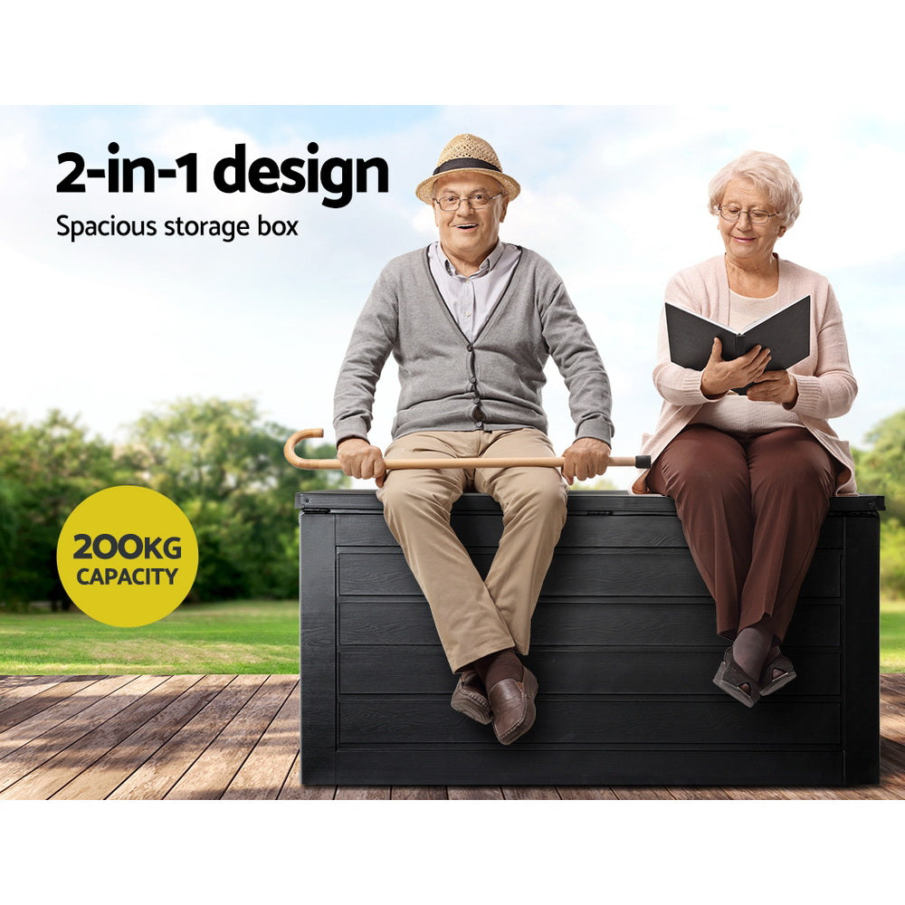 Gardeon 680L Outdoor Storage Box Lockable Garden Bench Black