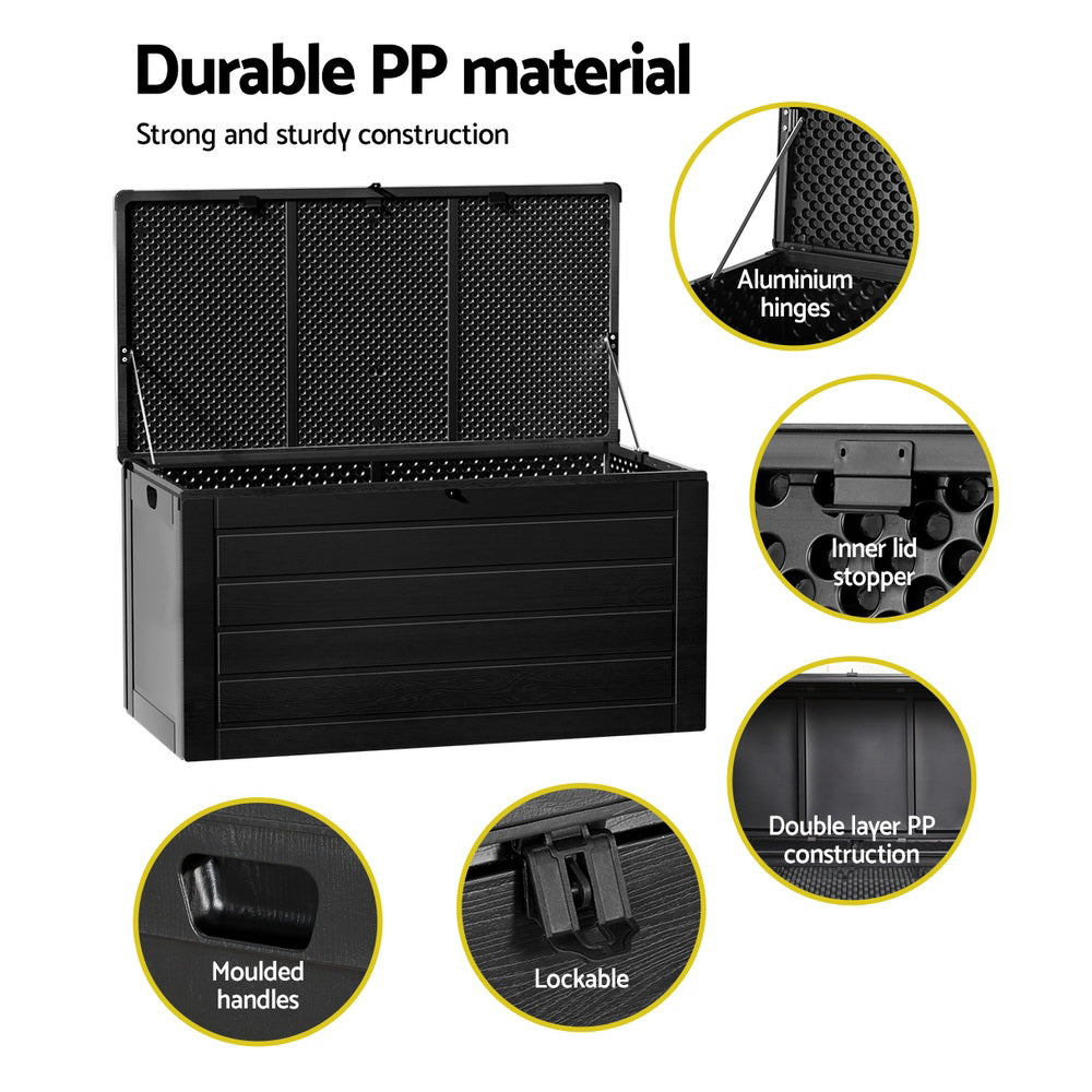 Gardeon 680L Outdoor Storage Box Lockable Garden Bench Black