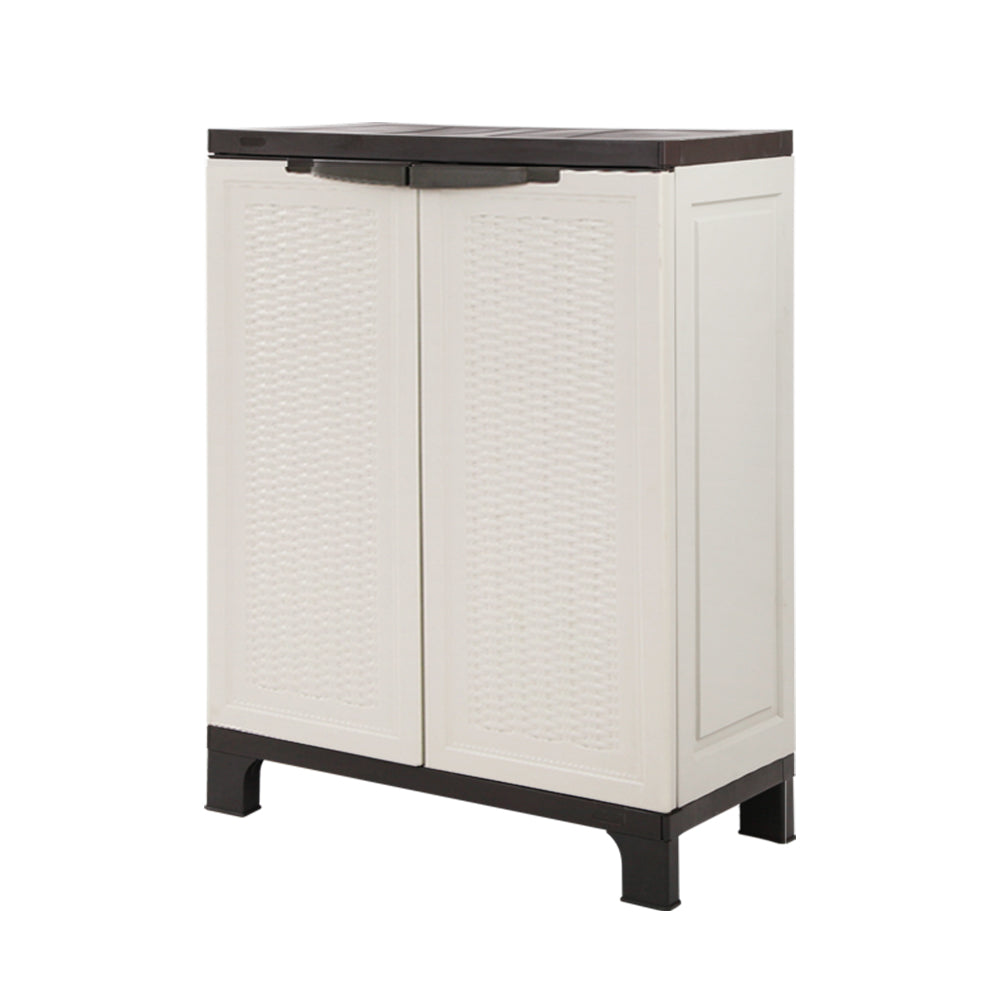 Gardeon 92cm Outdoor Lockable Storage Cabinet Rattan Beige
