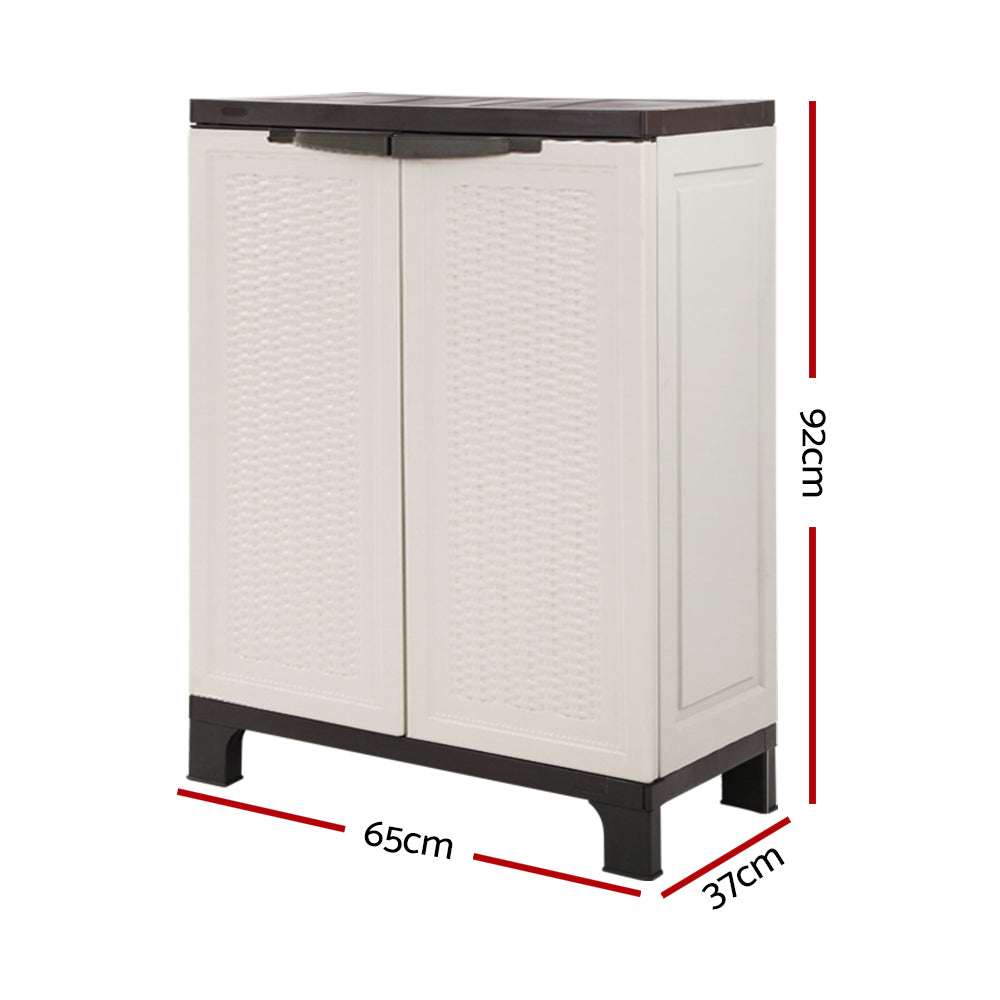 Gardeon 92cm Outdoor Lockable Storage Cabinet Rattan Beige
