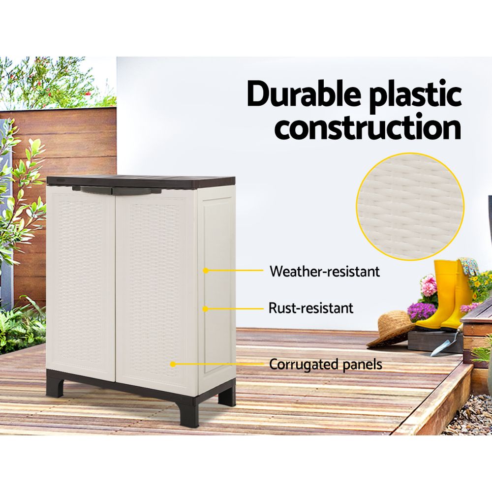 Gardeon 92cm Outdoor Lockable Storage Cabinet Rattan Beige