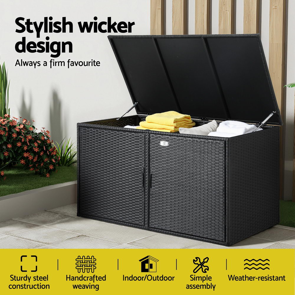 Gardeon Outdoor Wicker Storage Cabinet Black