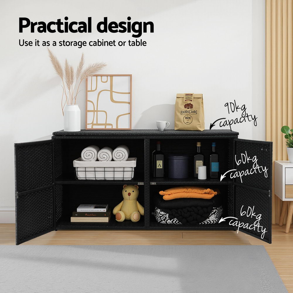 Gardeon Outdoor Wicker Storage Cabinet Black