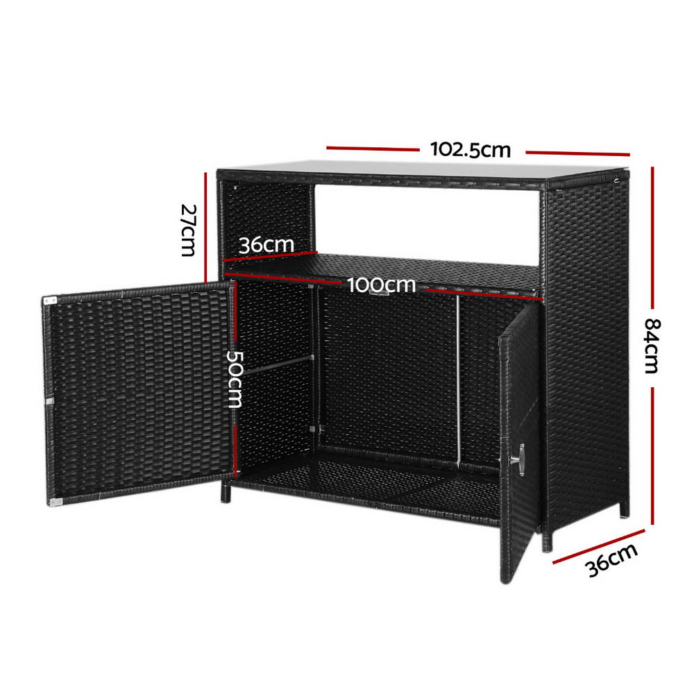 Gardeon Outdoor Wicker Storage Cabinet Black