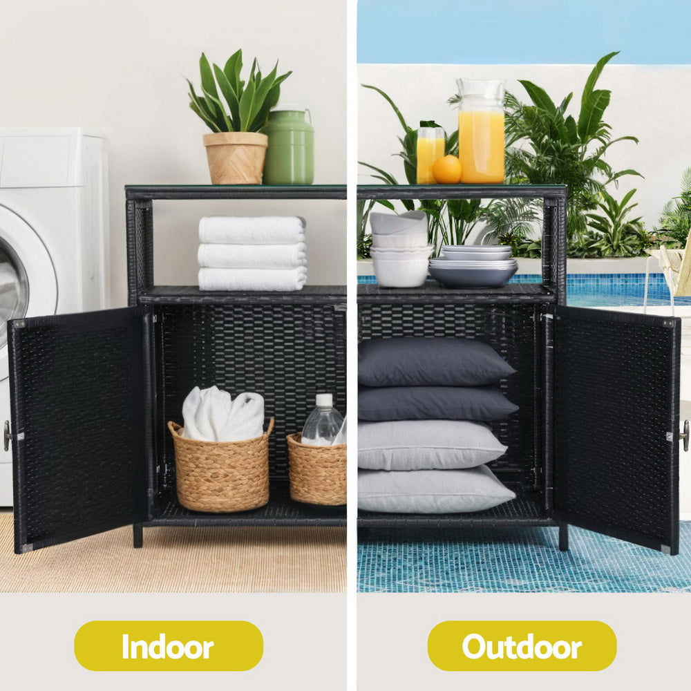Gardeon Outdoor Wicker Storage Cabinet Black