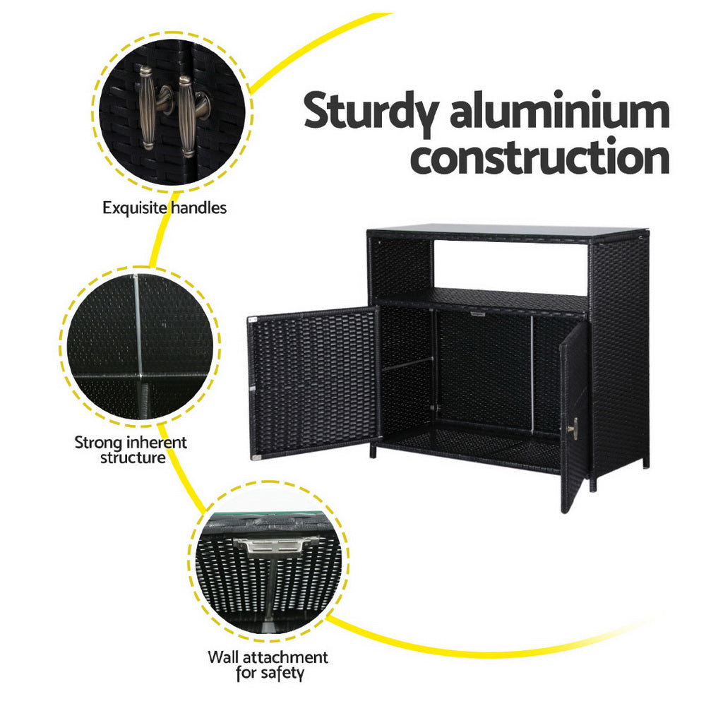 Gardeon Outdoor Wicker Storage Cabinet Black