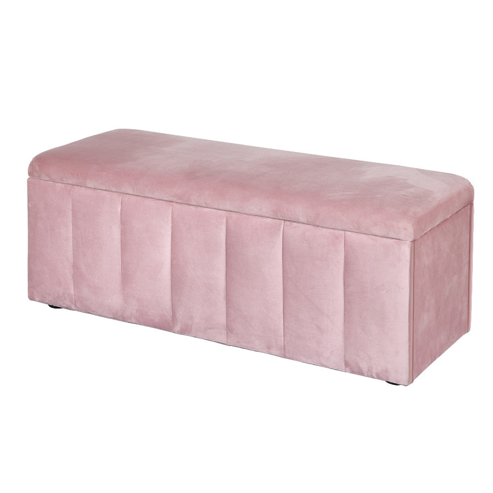 Velvet Storage Ottoman Blanket Box 103cm Pink