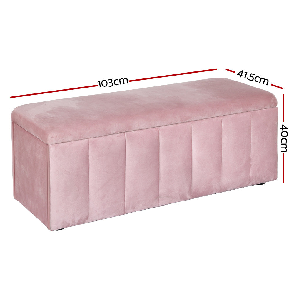 Velvet Storage Ottoman Blanket Box 103cm Pink