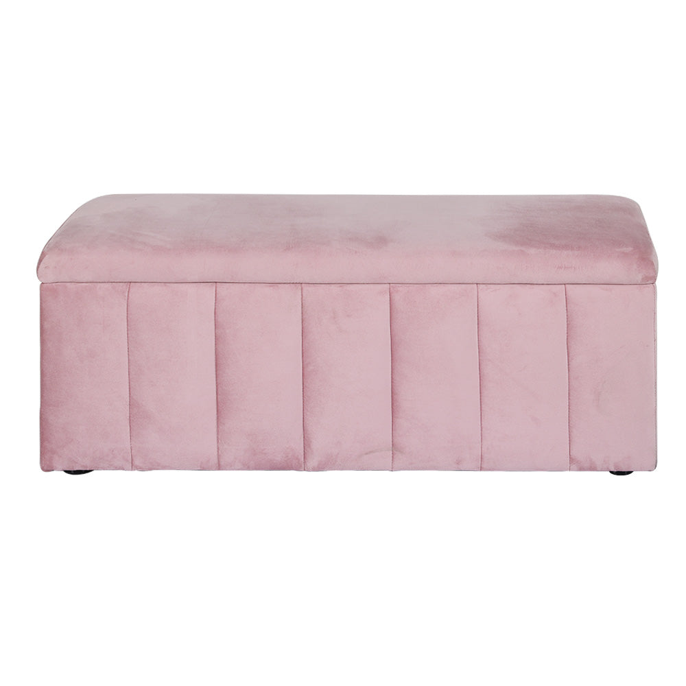 Velvet Storage Ottoman Blanket Box 103cm Pink