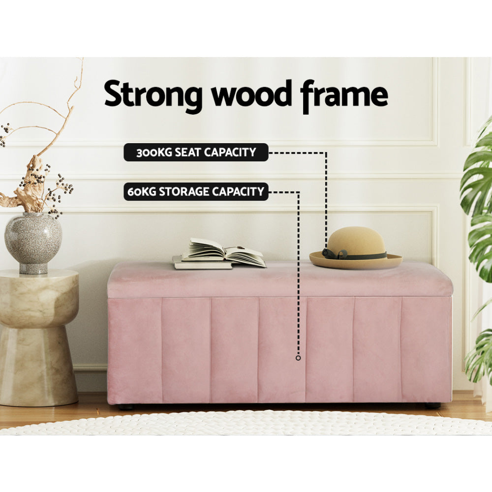 Velvet Storage Ottoman Blanket Box 103cm Pink