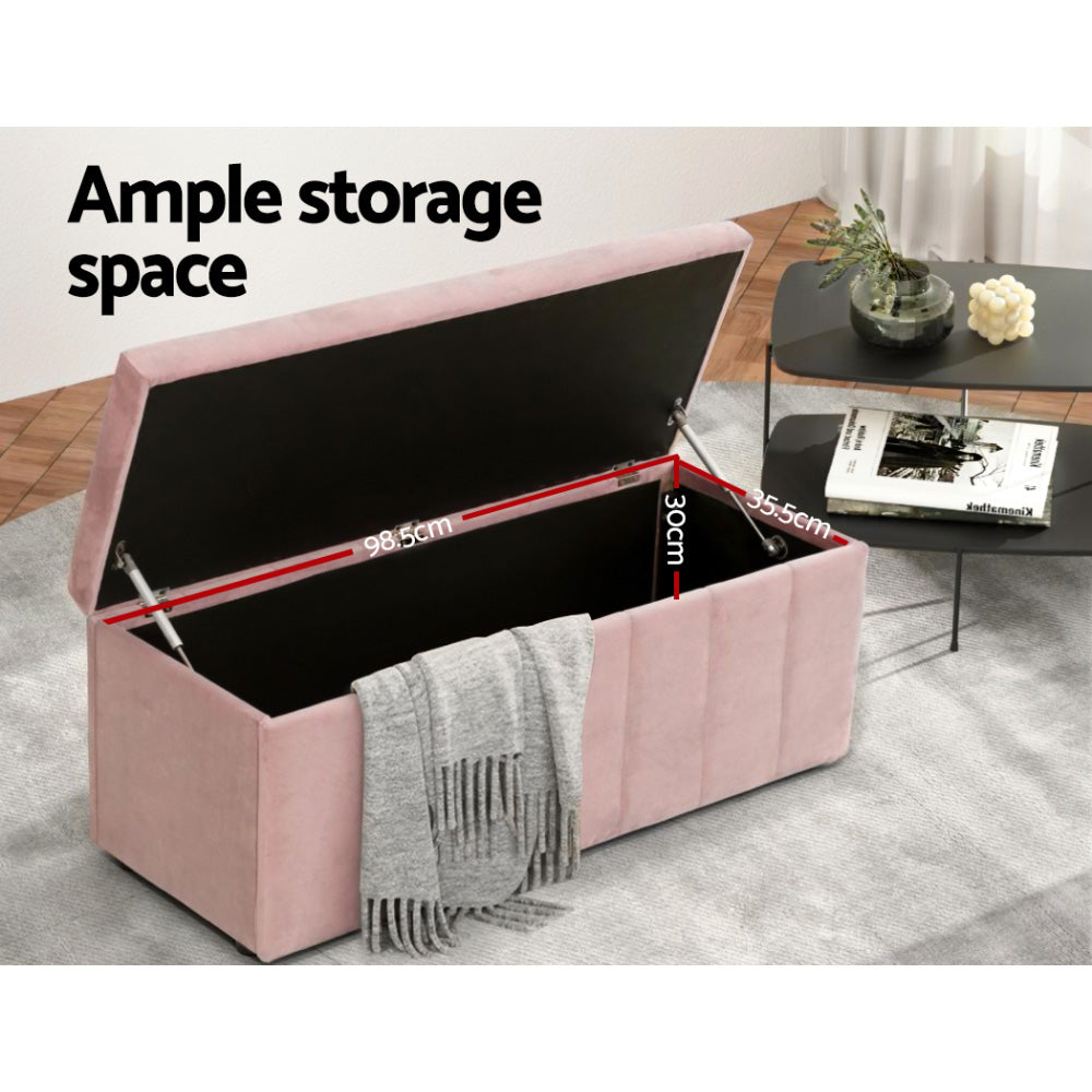 Velvet Storage Ottoman Blanket Box 103cm Pink