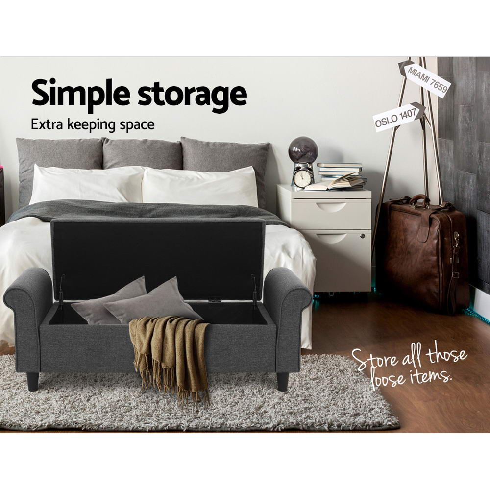 Artiss 125cm Ottoman Blanket Box Storage Arm Linen Grey