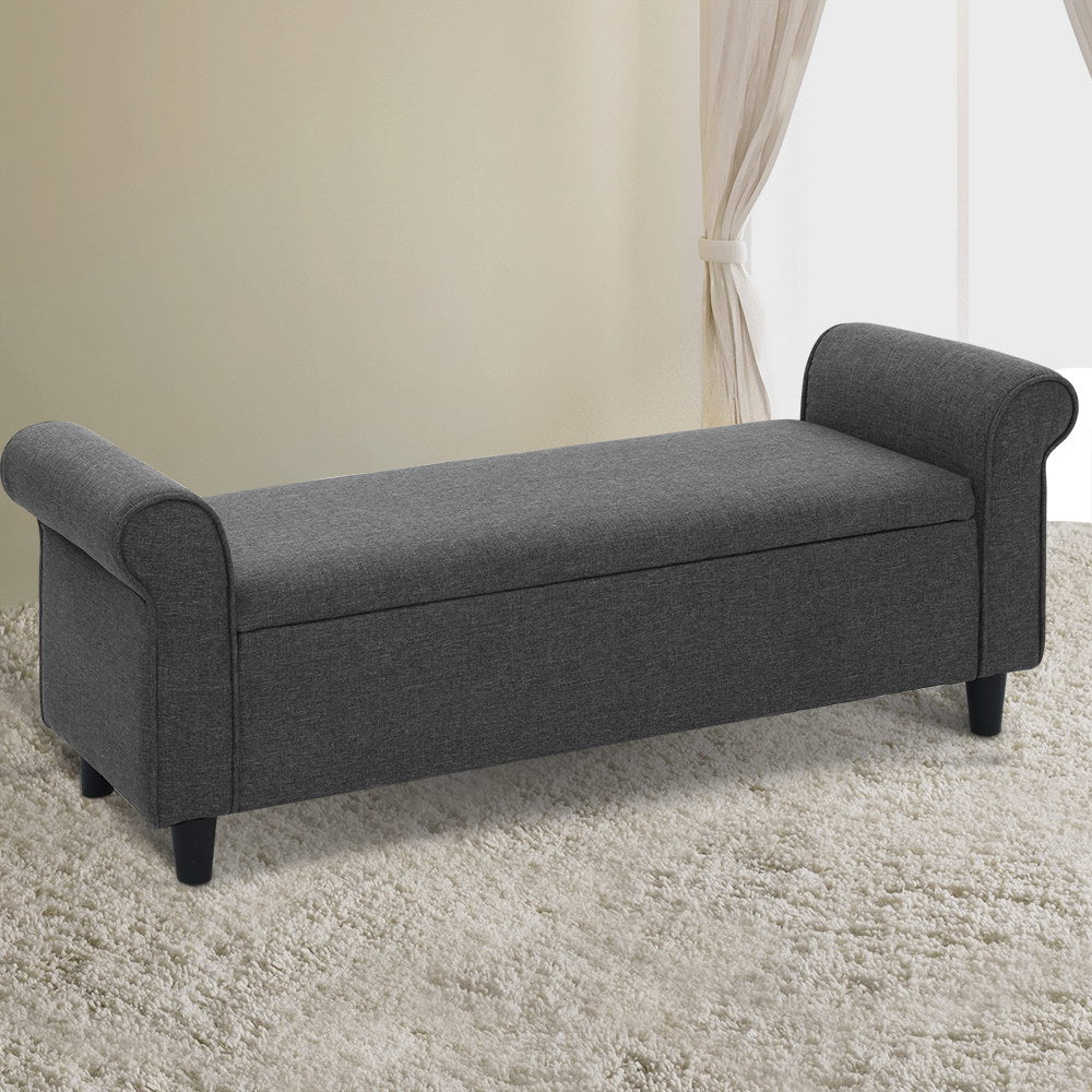 Artiss 125cm Ottoman Blanket Box Storage Arm Linen Grey
