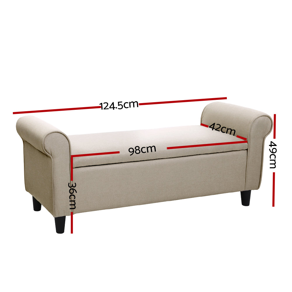Artiss 125cm Storage Ottoman Blanket Box Linen Taupe
