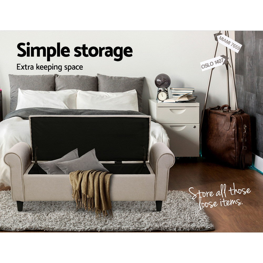 Artiss 125cm Storage Ottoman Blanket Box Linen Taupe