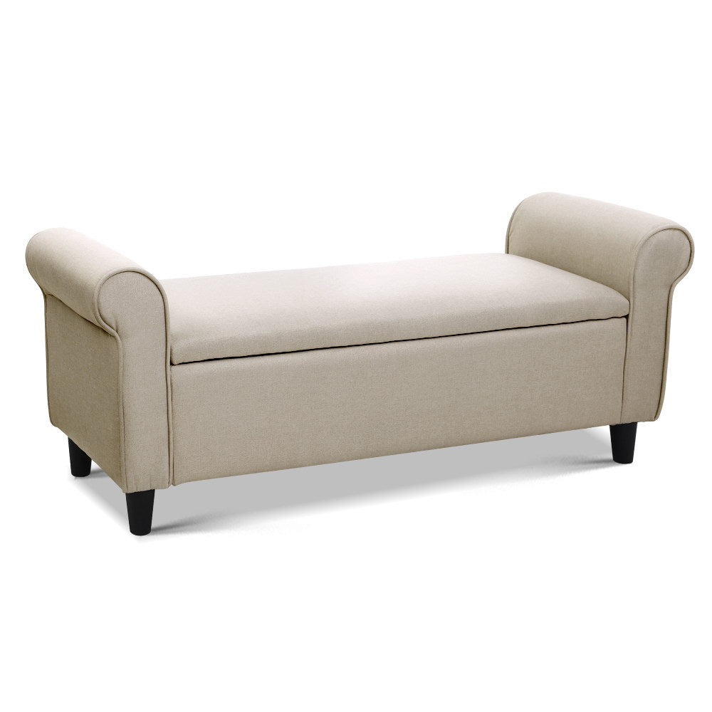 Artiss 125cm Storage Ottoman Blanket Box Linen Taupe
