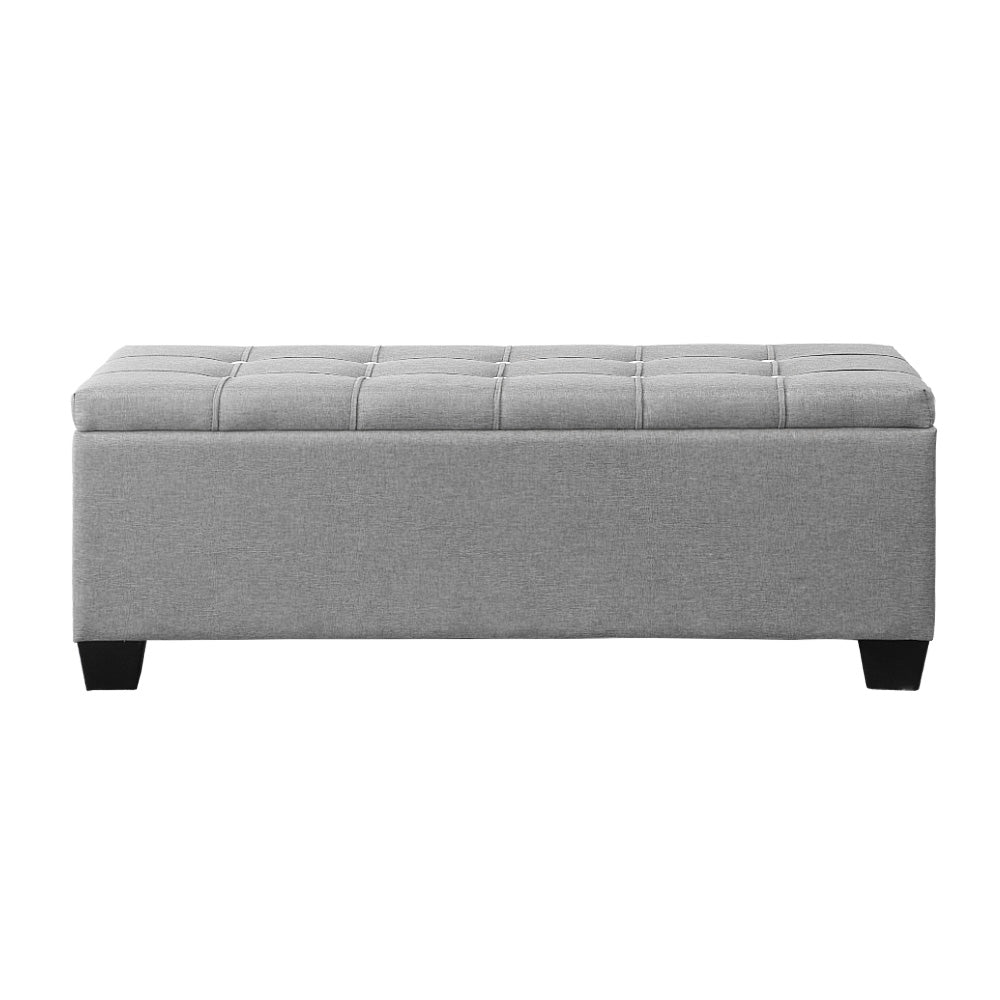 Artiss 97cm Storage Ottoman Blanket Box Button Linen Light Grey