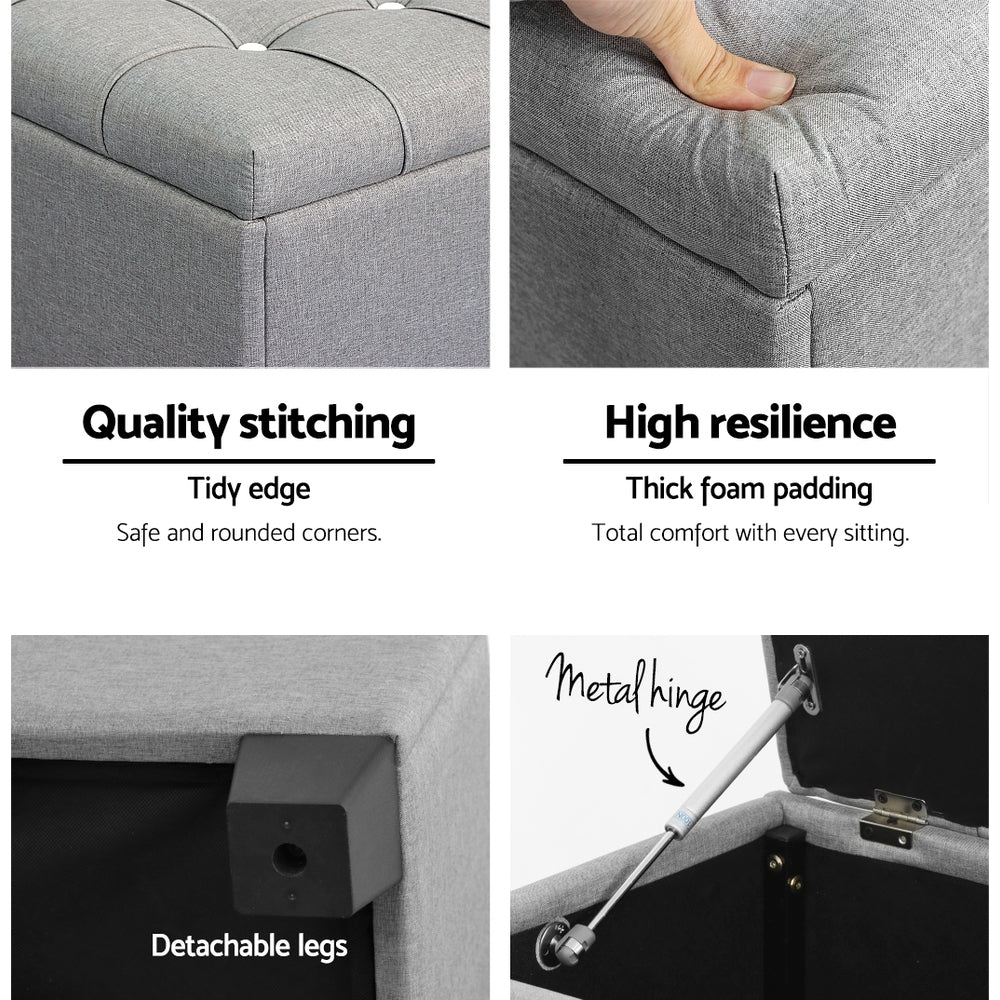 Artiss 97cm Storage Ottoman Blanket Box Button Linen Light Grey