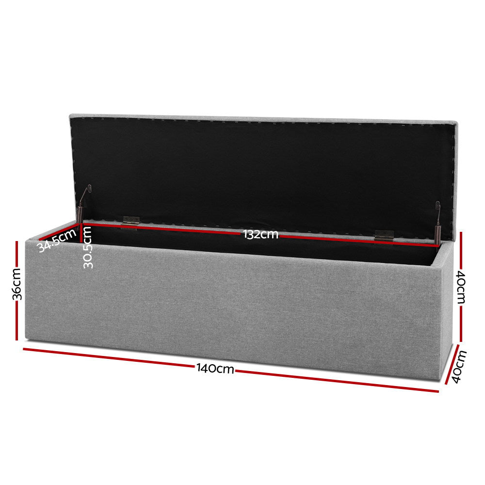 Artiss 140cm Storage Ottoman Blanket Box Linen Grey