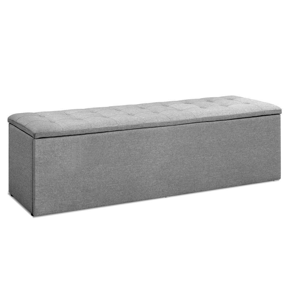 Artiss 140cm Storage Ottoman Blanket Box Linen Grey