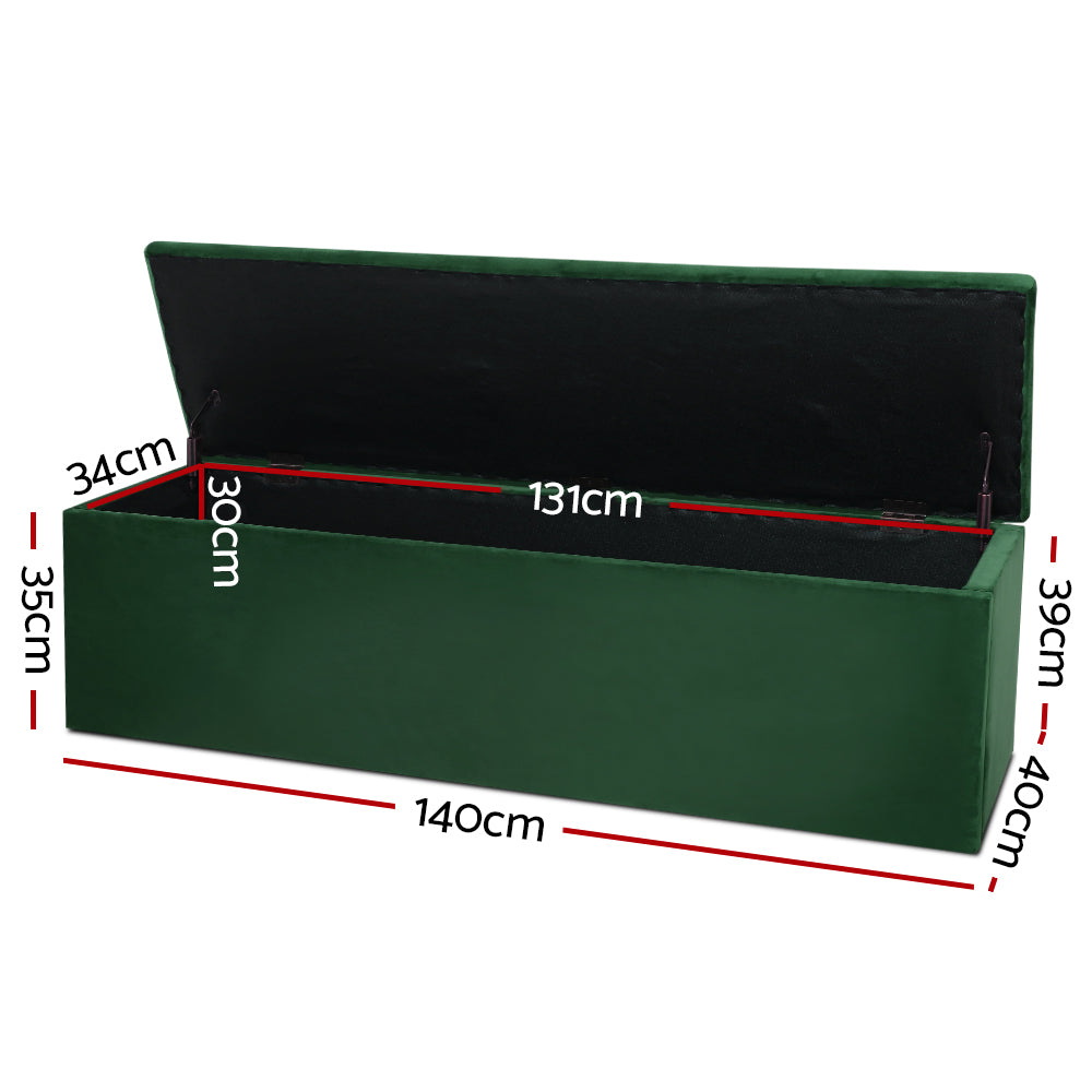 Artiss 140cm Velvet Storage Ottoman Blanket Box Green