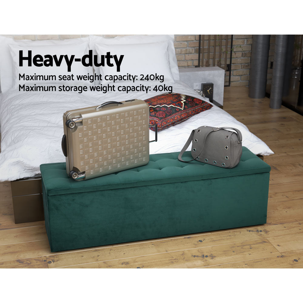Artiss 140cm Velvet Storage Ottoman Blanket Box Green