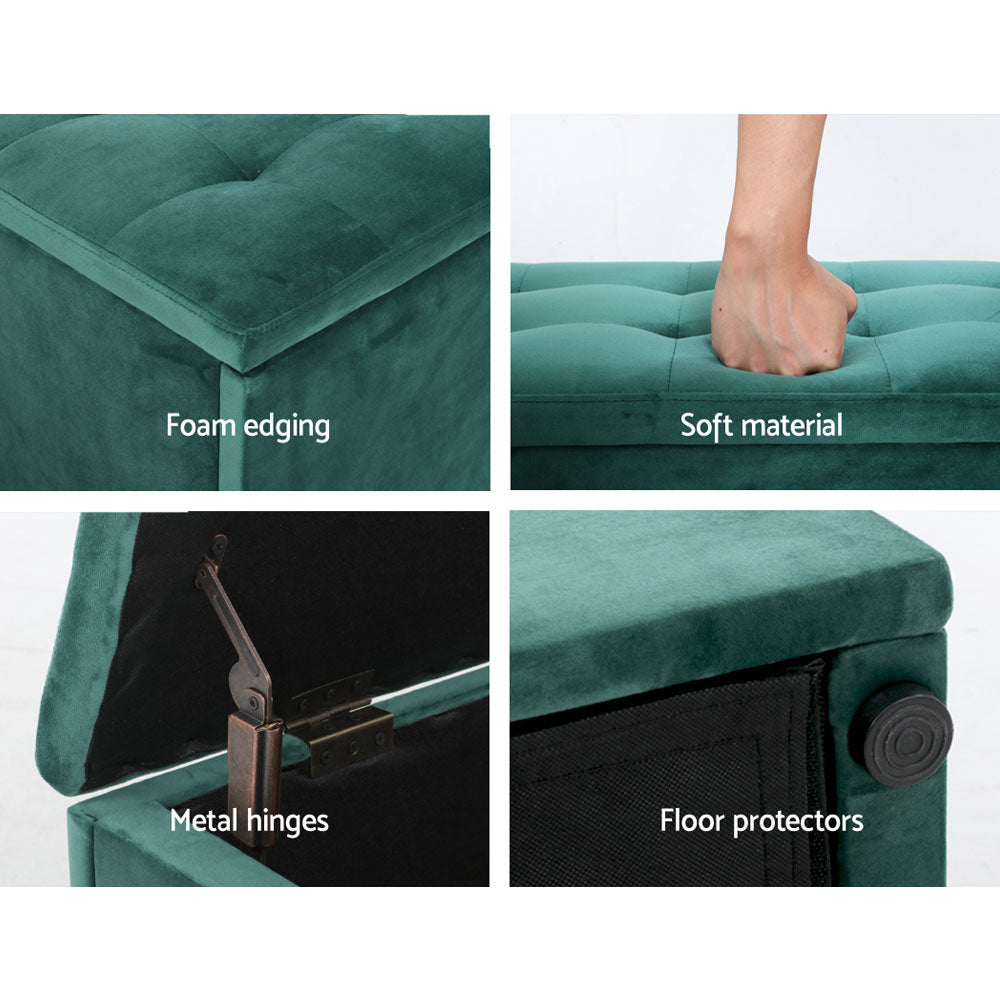 Artiss 140cm Velvet Storage Ottoman Blanket Box Green