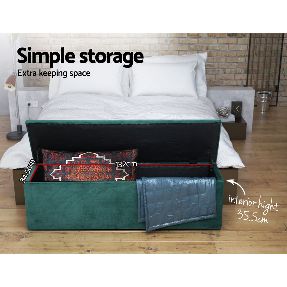Artiss 140cm Velvet Storage Ottoman Blanket Box Green