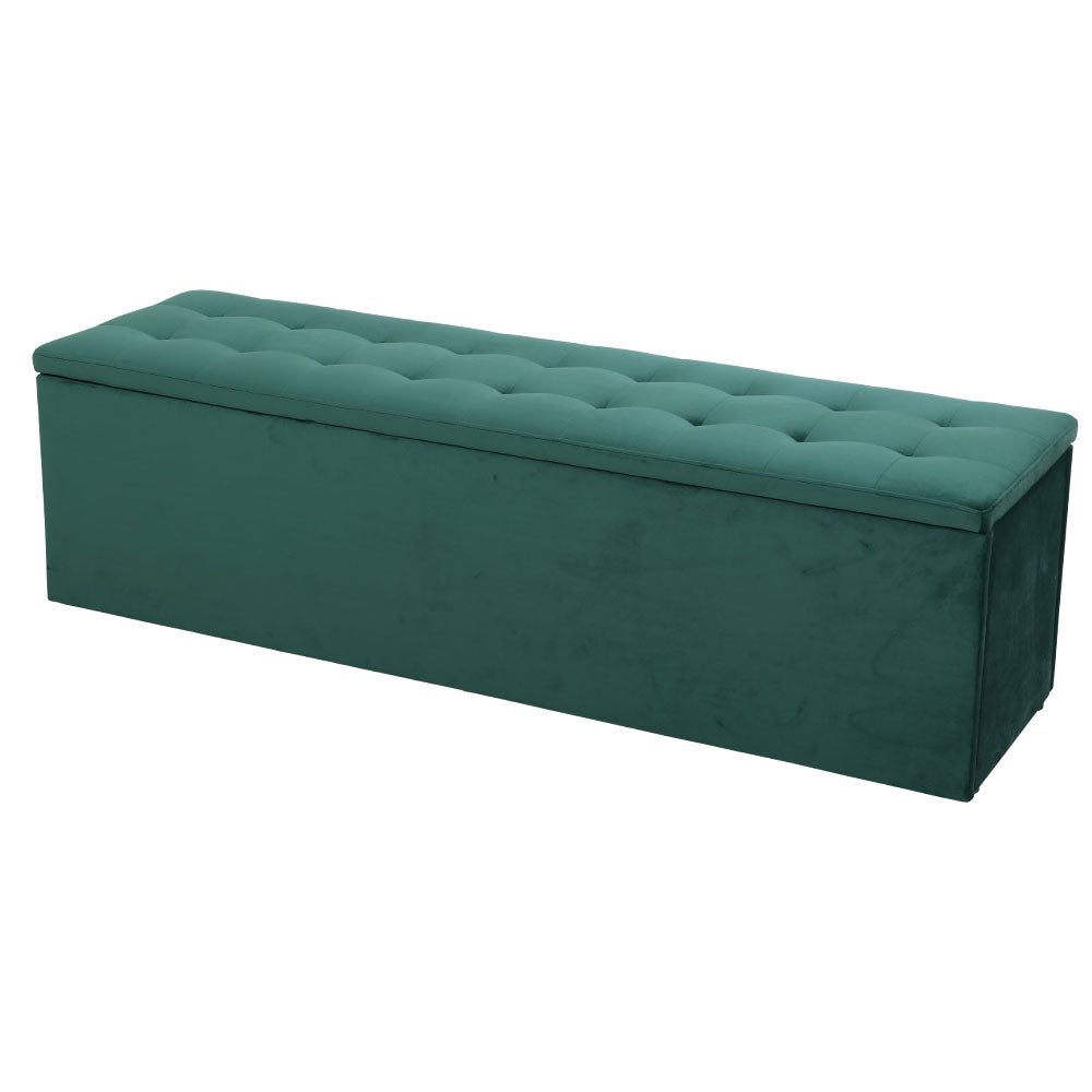 Artiss 140cm Velvet Storage Ottoman Blanket Box Green