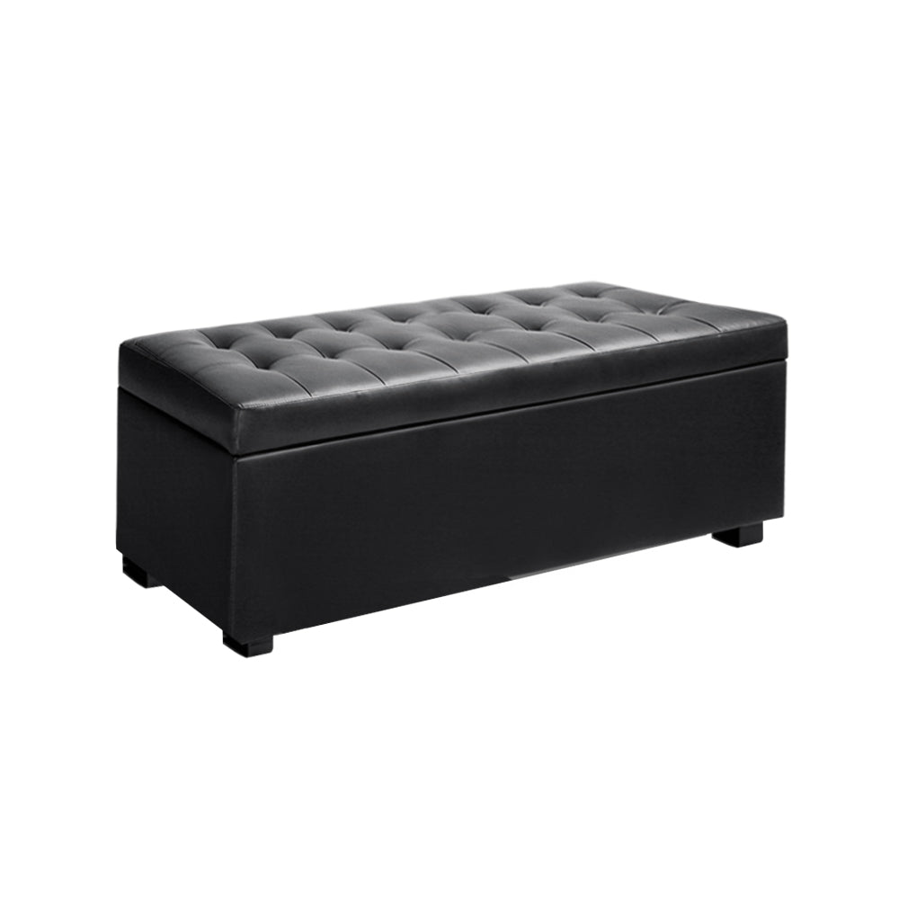 Artiss 97cm Storage Ottoman Blanket Box Leather Black