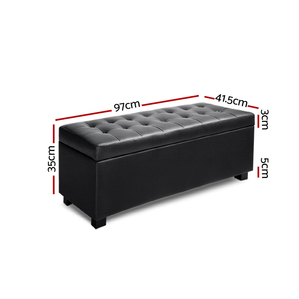Artiss 97cm Storage Ottoman Blanket Box Leather Black