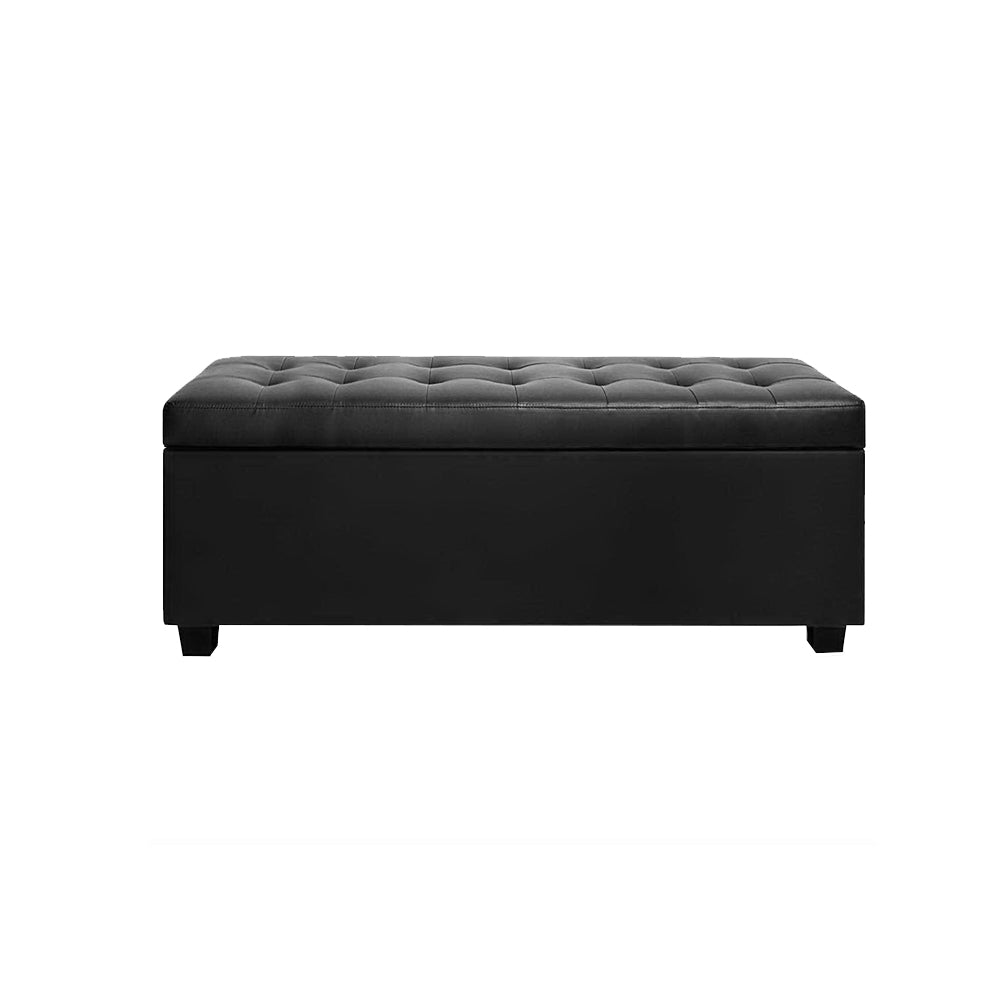 Artiss 97cm Storage Ottoman Blanket Box Leather Black