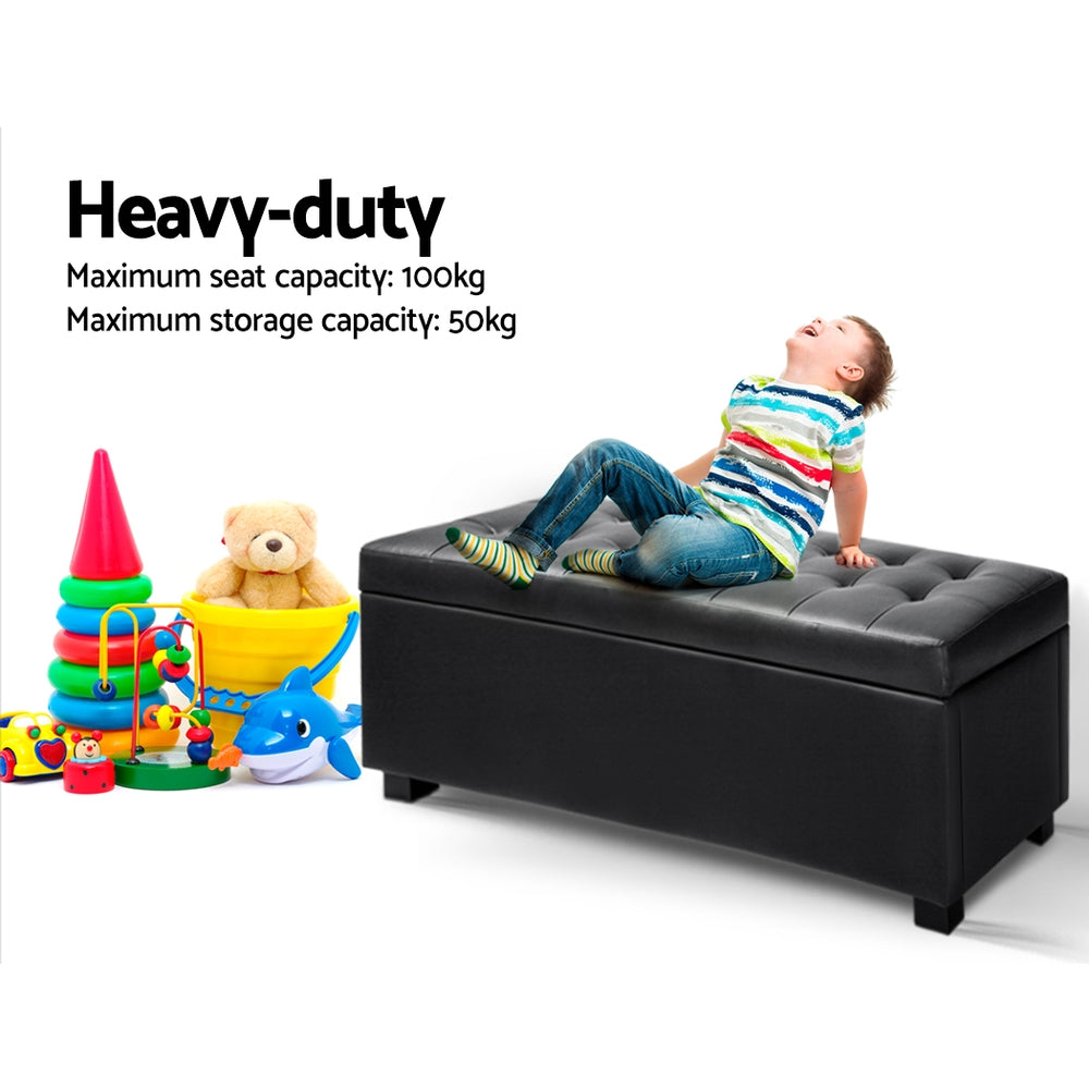 Artiss 97cm Storage Ottoman Blanket Box Leather Black
