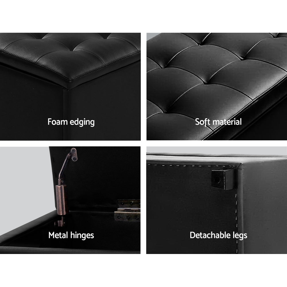 Artiss 97cm Storage Ottoman Blanket Box Leather Black