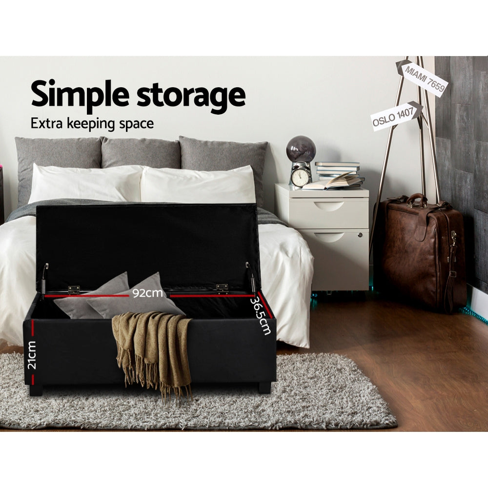 Artiss 97cm Storage Ottoman Blanket Box Leather Black