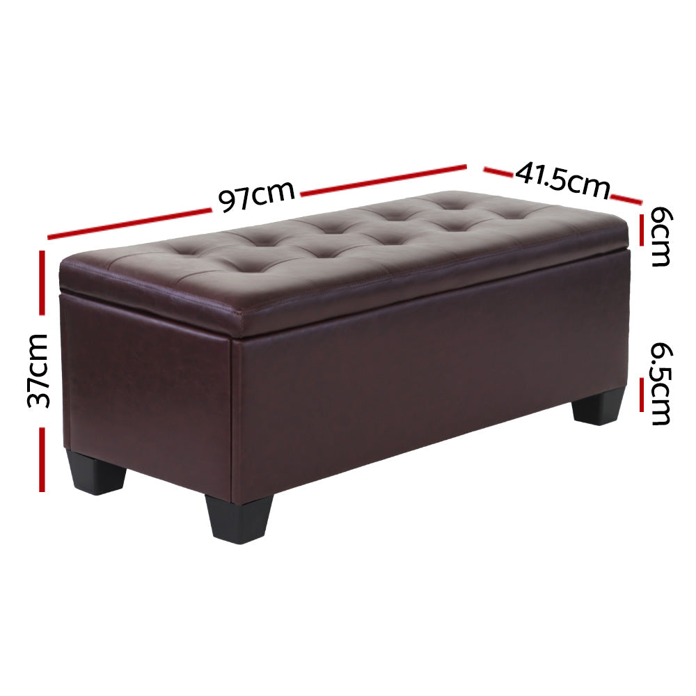 Artiss 97cm Storage Ottoman Blanket Box Leather Brown