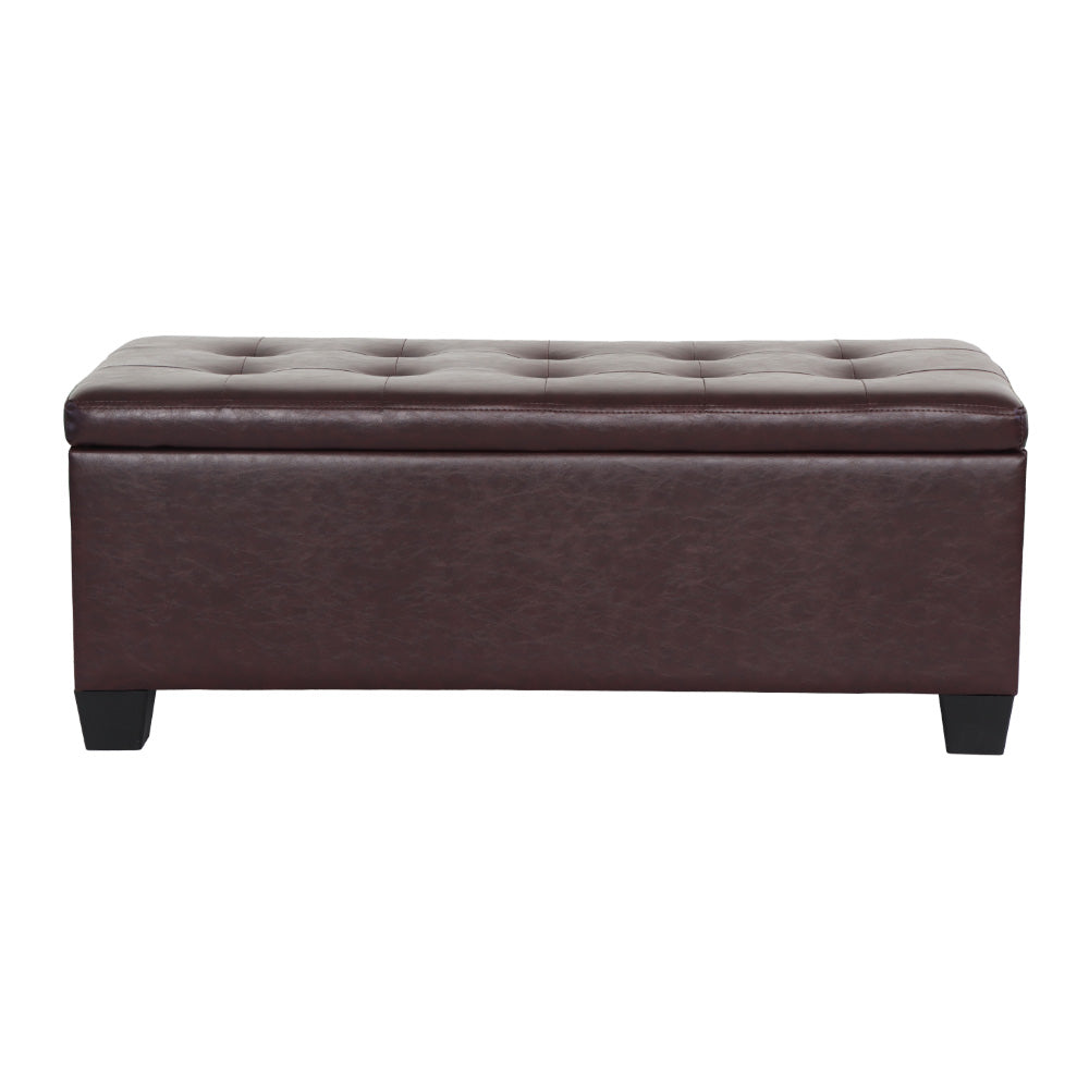 Artiss 97cm Storage Ottoman Blanket Box Leather Brown