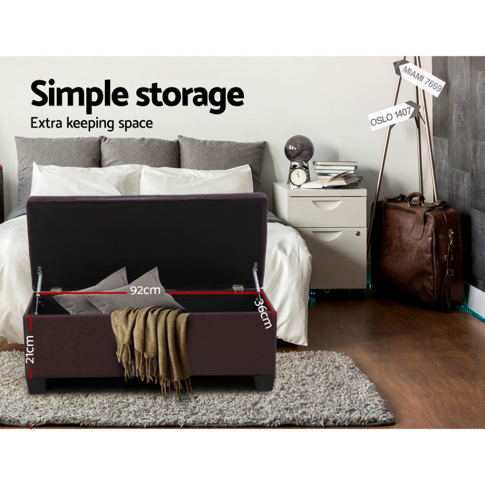 Artiss 97cm Storage Ottoman Blanket Box Leather Brown