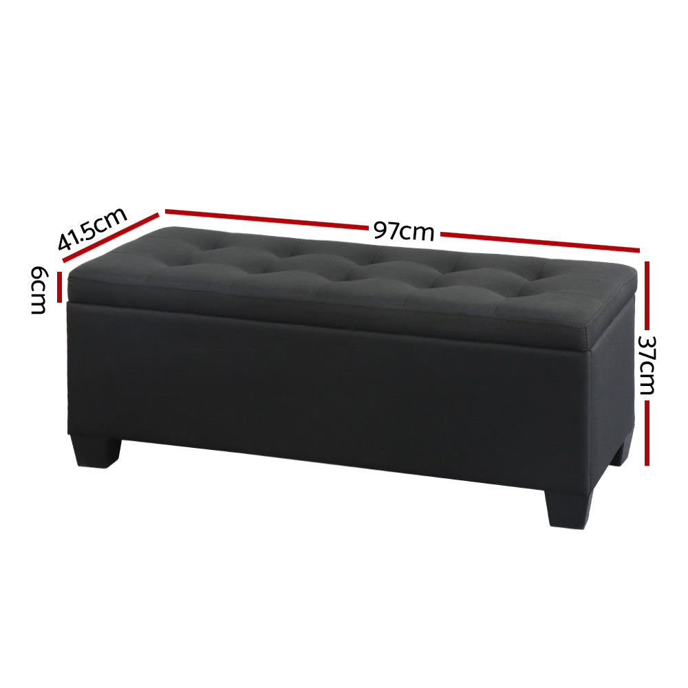 Artiss 97cm Ottoman Blanket Box Linen Black