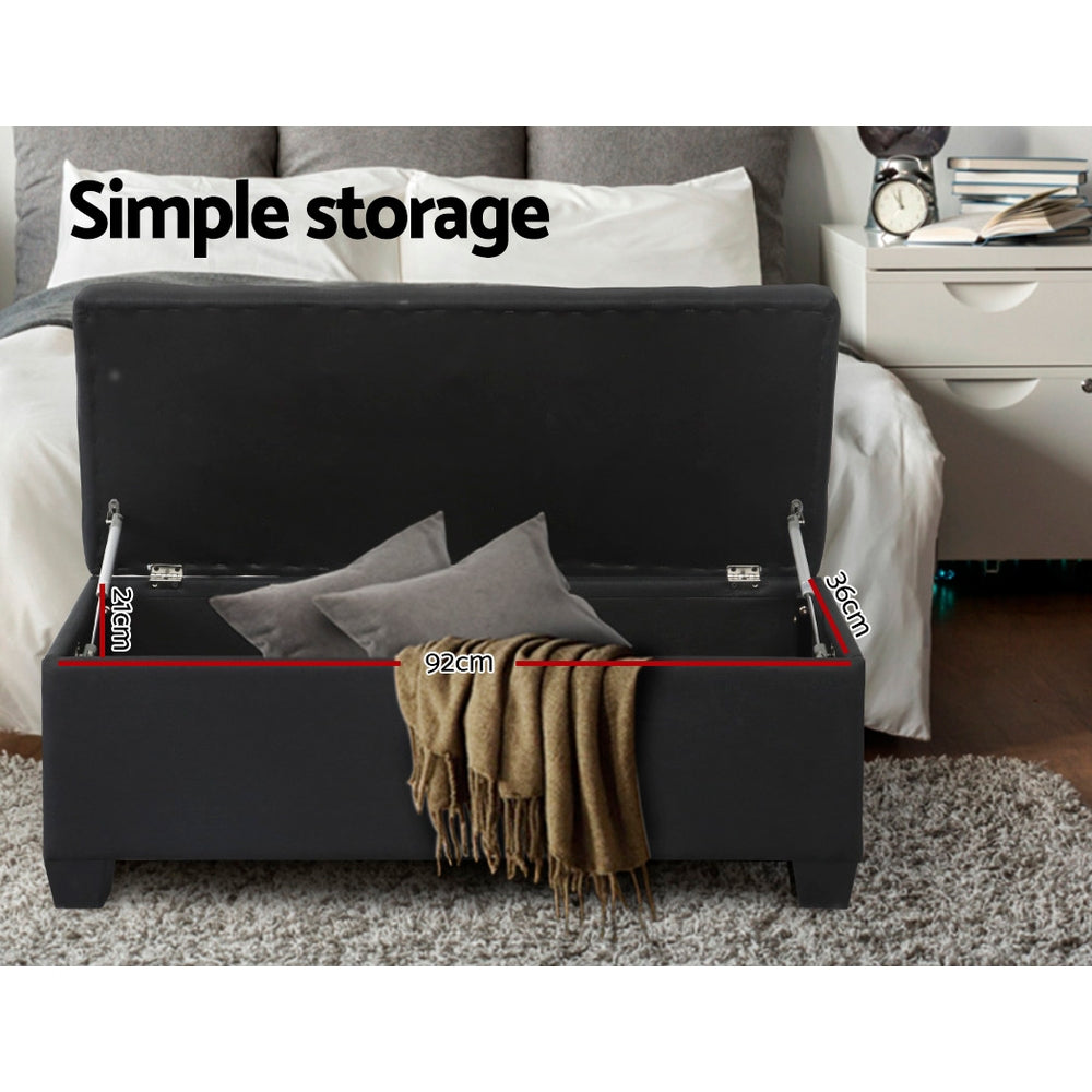 Artiss 97cm Ottoman Blanket Box Linen Black