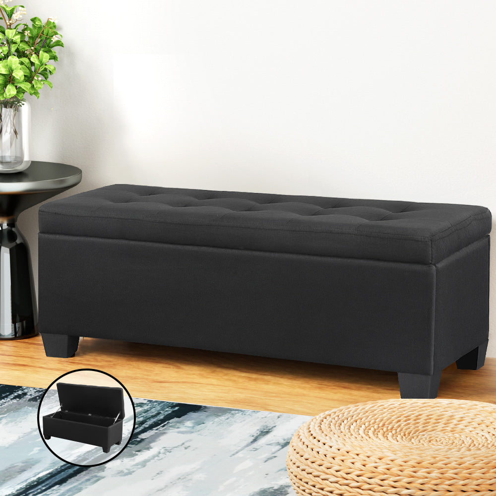 Artiss 97cm Ottoman Blanket Box Linen Black