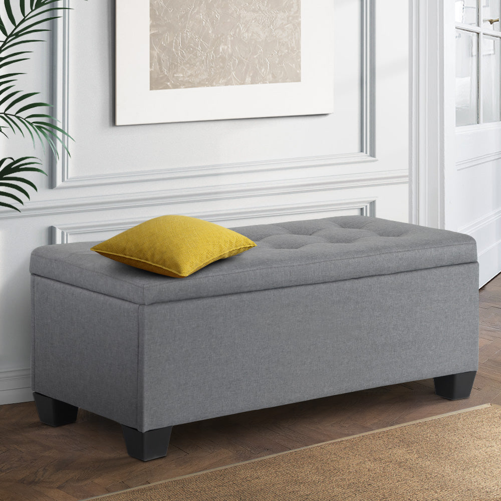Artiss 97cm Storage Ottoman Blanket Box Linen Grey