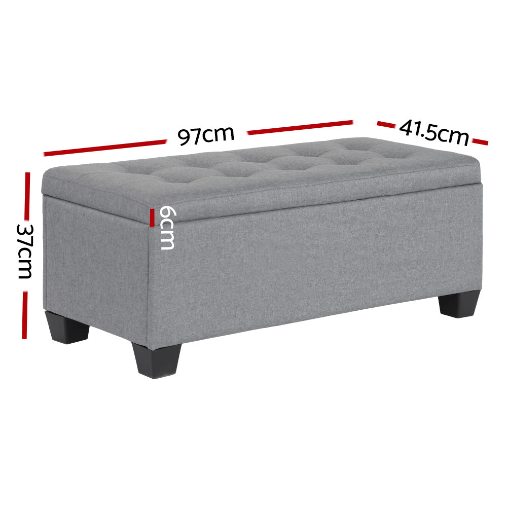Artiss 97cm Storage Ottoman Blanket Box Linen Grey