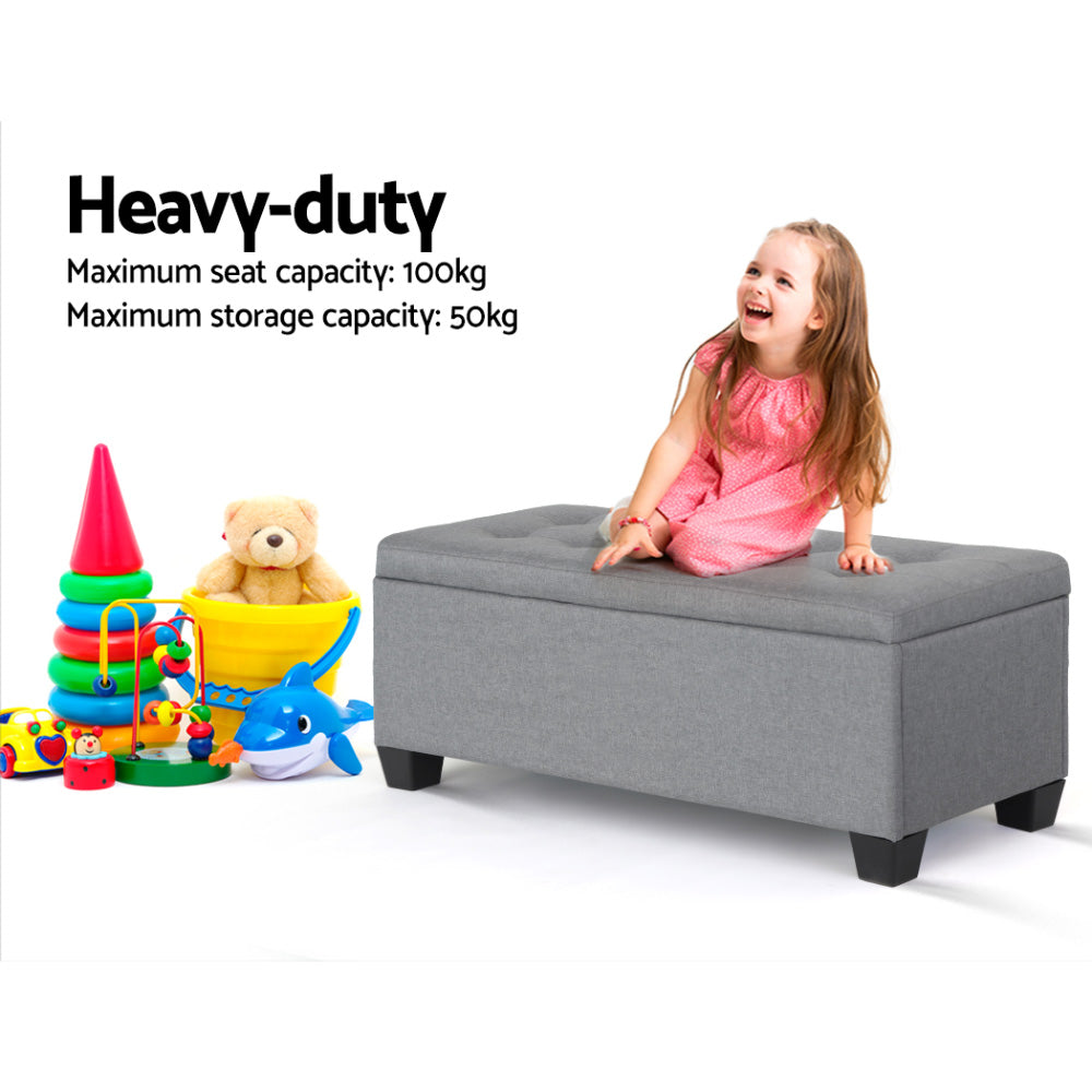 Artiss 97cm Storage Ottoman Blanket Box Linen Grey