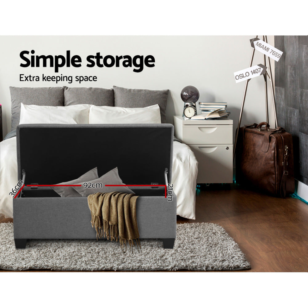 Artiss 97cm Storage Ottoman Blanket Box Linen Grey