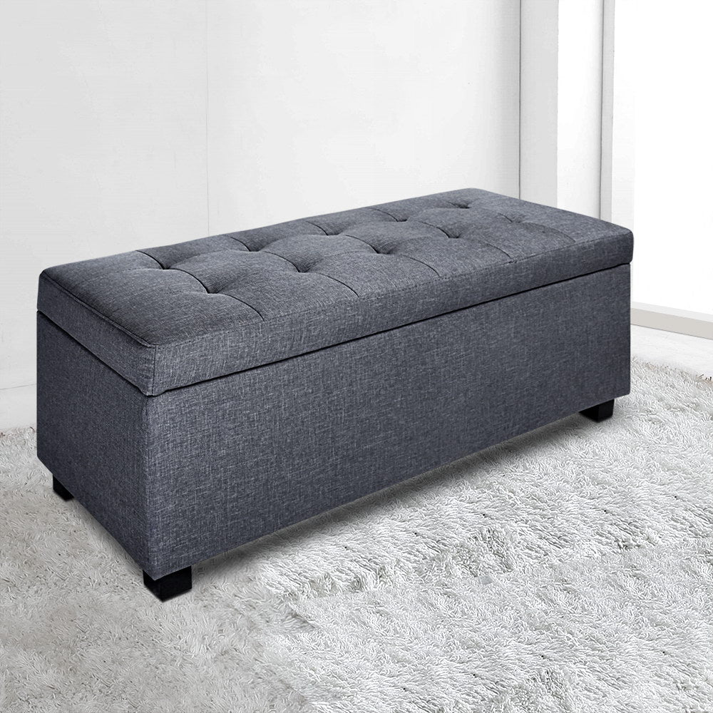 Artiss 97cm Storage Ottoman Blanket Box Linen Grey